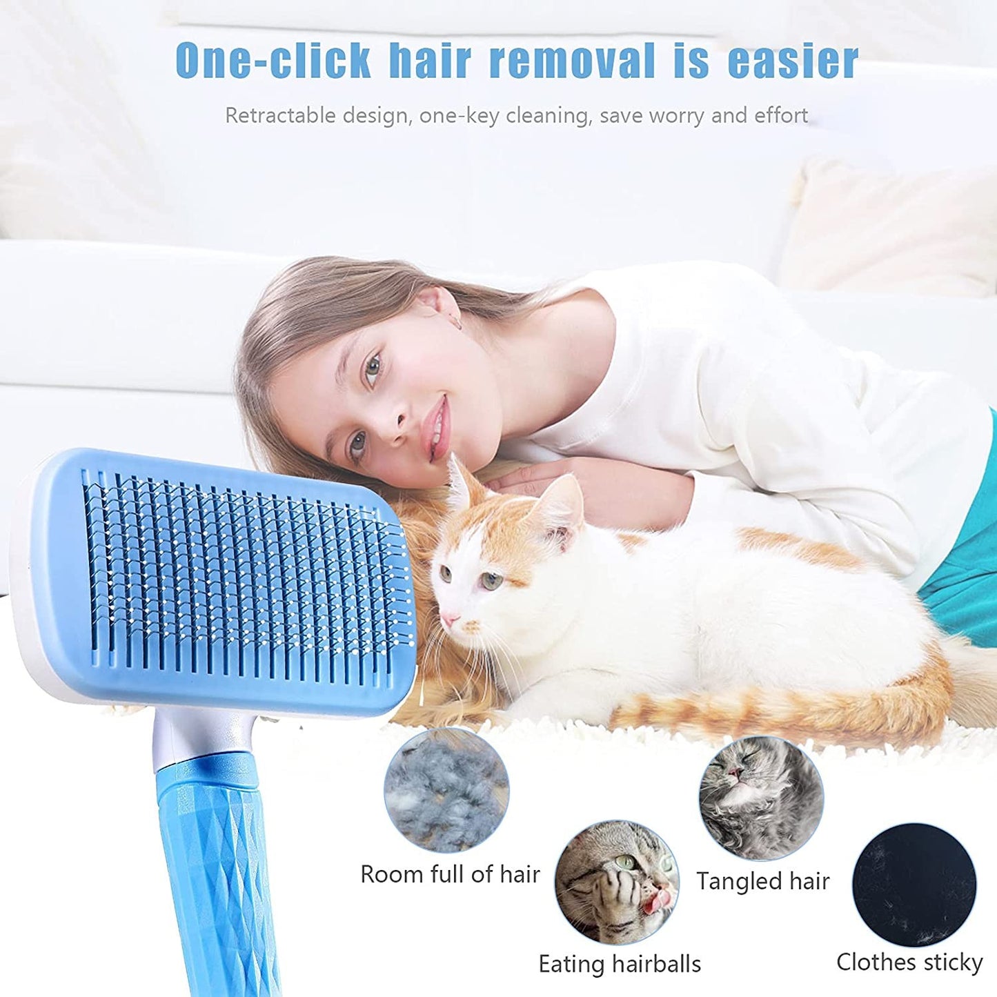 Escova Removedora de Pelos de Cães e Gatos Pente de Higiene e Cuidados para Cães de Pelo Longo Remove Pelos Escova de Banho para Cães Artigos para Cães