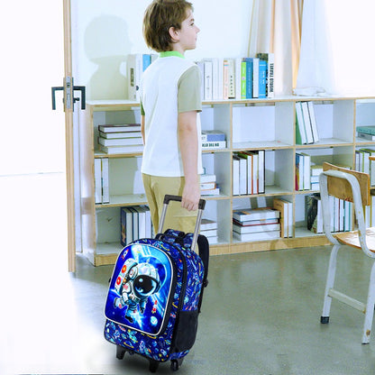 3PCS Rolling Backpack for Girls and Boys, Kids astronaut Wheeled Bookbag