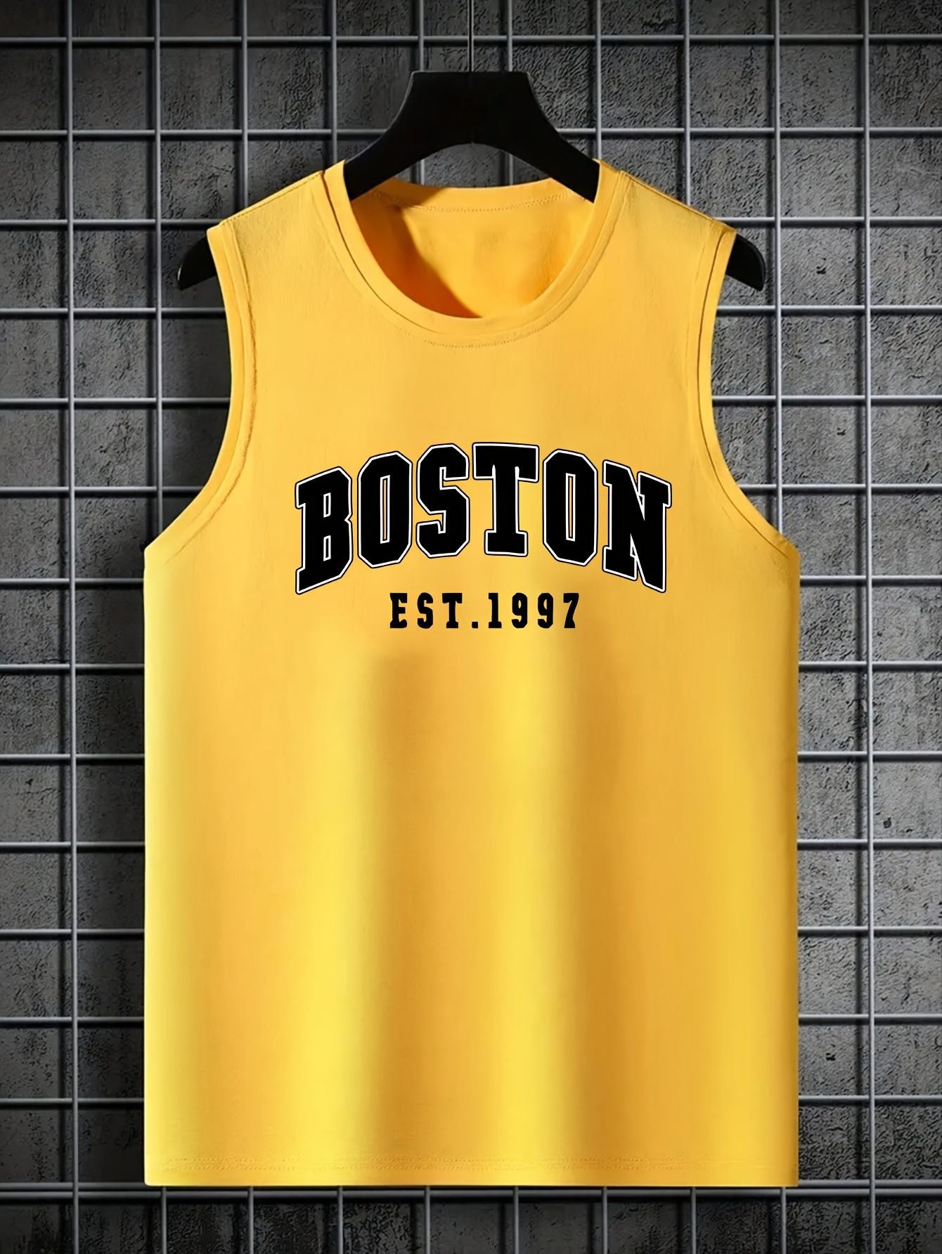 Men's summer fashion casual sports loose Boston est 1997 Print comfortable breathable round neck sleeveless vest