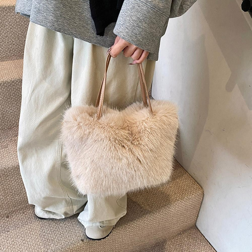 Faux Fur Tote Bag Women's Bucket Plush Light Luxury Ladies Handbags Soft Winter Crossbody Shoulder Bags