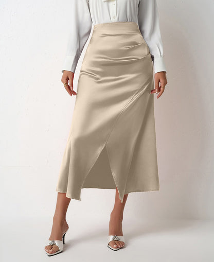 Nighpha Women's Elegant Satin Skirts High Waisted Flared Casual Work Office Fishtail Midi Skirt