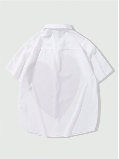 2024 Summer Shirt Men Hawaiian Men Short Sleeve Love Button Lapel Shirt Print Men Beach Travel Leisure Oversized XS-5XL