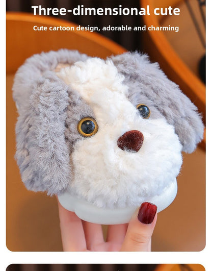 Kids Cotton Slippers Winter Boys Girls Non Slip Indoor Cute Dog Design Warm House Shoes for Children