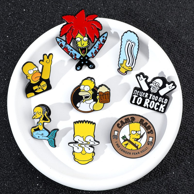 8 Peças The Simpsons Esmalte Pin Desenho Animado Bart Simpson Homer Jay Simpson Broche de Metal Jaqueta Jeans Lapela Joias Brinquedo