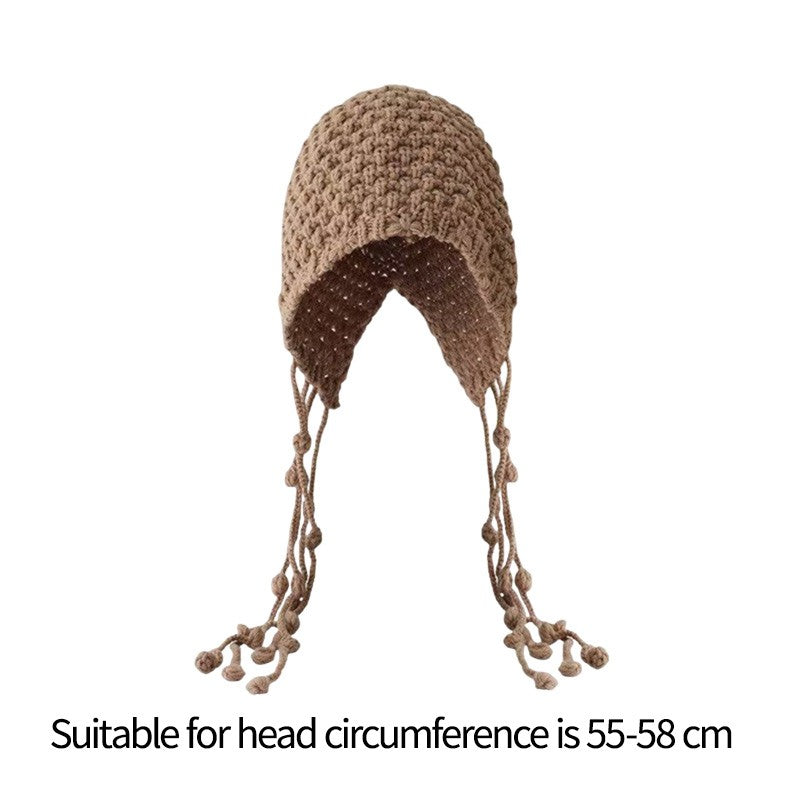 Autumn Winter Women's Hat Hand-knitted Woolen Tassel Cap Beanie Fashion Ear-protecting Cap Outdoor Warmth Headscarf Hat