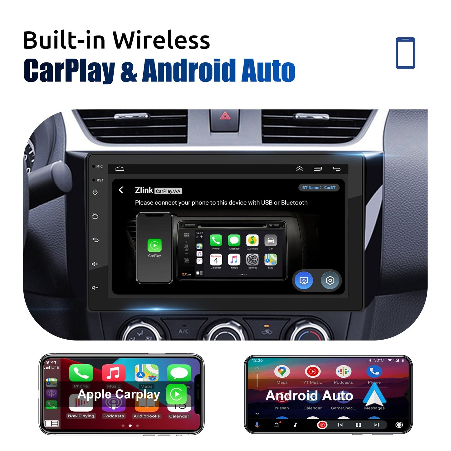 ESSGOO Car Radio Wireless Carplay Android Auto 2 Din 7"/9" GPS Navigator MP5 Player Glass Screen  Wi-Fi FM BT Car Stereo