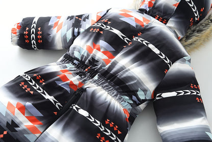 YBFSKID Kids Boys Winter Rompers Geometric Pattern Plush Thick Toddler Baby Boys Ski Suit Fur Collar Little Boys Jumpsuit Outfit