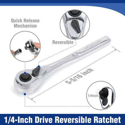 WORKPRO 69PC 1/4" Ratchet Wrench and Screwdriver Bits Set Sockets Set Hex Torque Quick Release Ratchet Wrench Handle Repair Tool