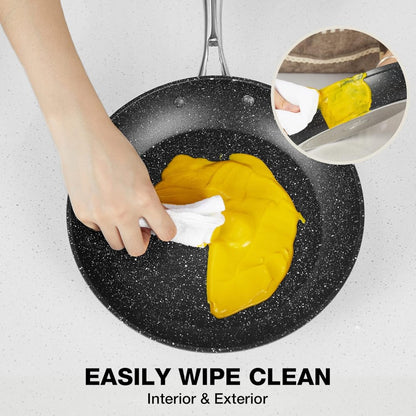 8 Inch Nonstick Frying Pan with Lid, Marble Skillet, Stone-Derived Coating,APEO & PFOA Free, with Heat-Resistant Handle