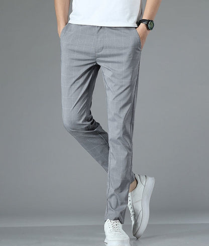 Male Suit Trousers Check Cooling Ice Silk Plaid Straight Up Clothes Offer Slacks Designer Men's Summer Pants Fabric 2025 Classic