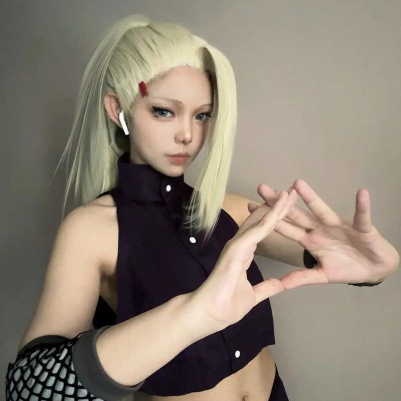 HOKAGE NINJA Yamanaka Ino Cosplay Wig Synthetic Long Straight Wig With Clip Ponytail Anime Coser Cute Girl High Quality Wig