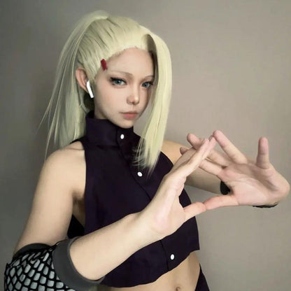 HOKAGE NINJA Yamanaka Ino Cosplay Wig Synthetic Long Straight Wig With Clip Ponytail Anime Coser Cute Girl High Quality Wig