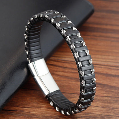 Pulseira de Couro Masculina, Formato Infinito, Padrão Popular, Joias de Aço Inoxidável, Acessórios, Presente