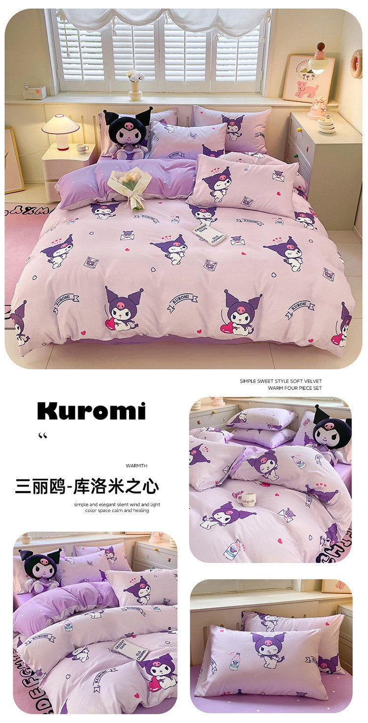 New Sanrio Hello Kitty Bedding Set Cotton Kuromi Melody Bedding Double Pillowcase Bed Linens Girl Dorm Bedclothes Home Textile