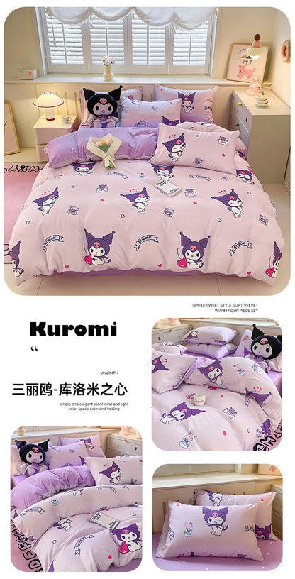 New Sanrio Hello Kitty Bedding Set Cotton Kuromi Melody Bedding Double Pillowcase Bed Linens Girl Dorm Bedclothes Home Textile