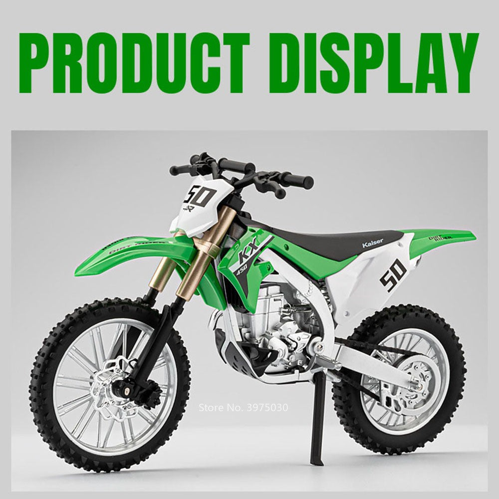 1:12 Kawasaki KX450 Motorcycle Car Toy Model Alloy Diecast Wheel Steering Miniature Mountain Off-road Motorcycles Boys Xmas Gift