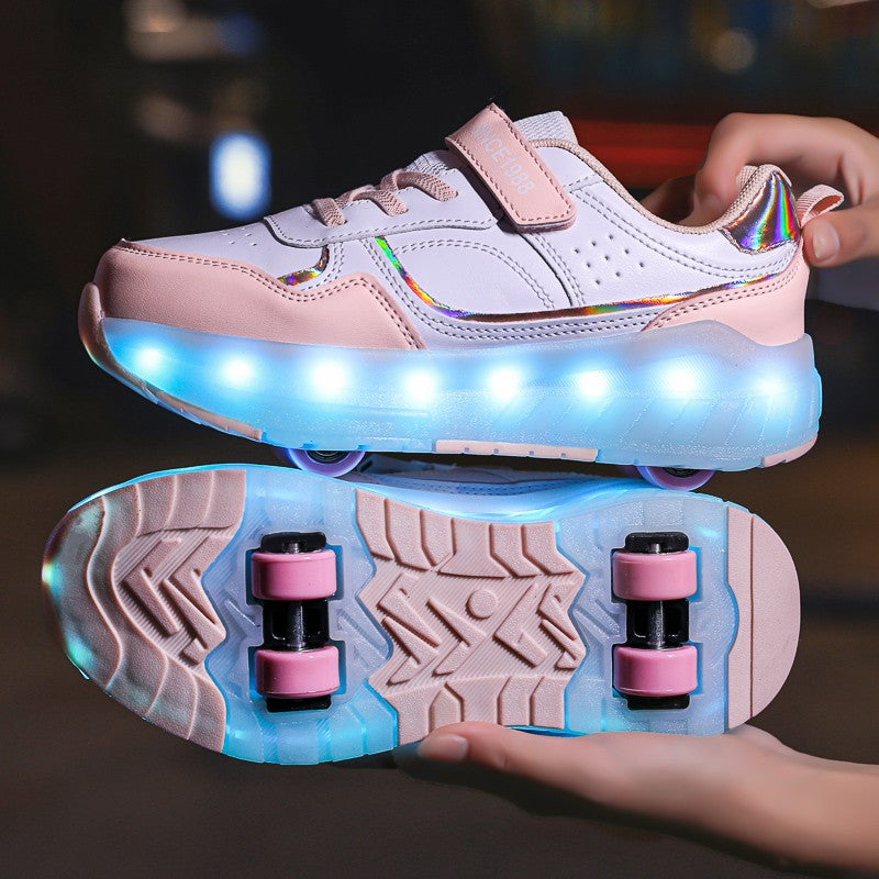 Luminous Roller Skate Shoes Wheels Removeable Sneakers Kids Roller Shoes USB Charge Light Up Sport Skate Board Shoes Boys Girls