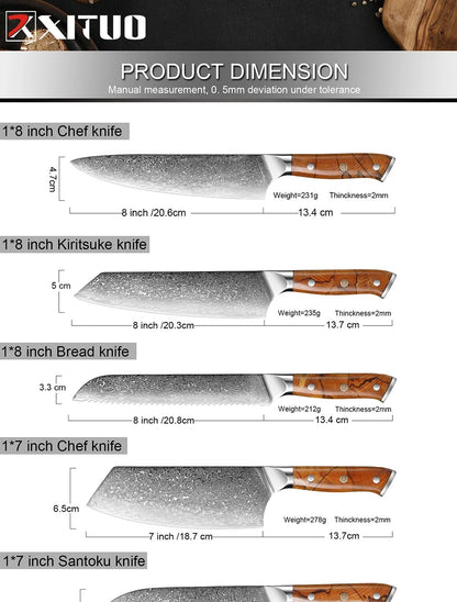 XITUO Damascus Aço Faca de Cozinha Conjunto 1-8 Pçs Faca Profissional Japonesa Faca de Chef Afiada Faca Santoku Faca de Corte Faca de Utilitário Faca de Trinchar