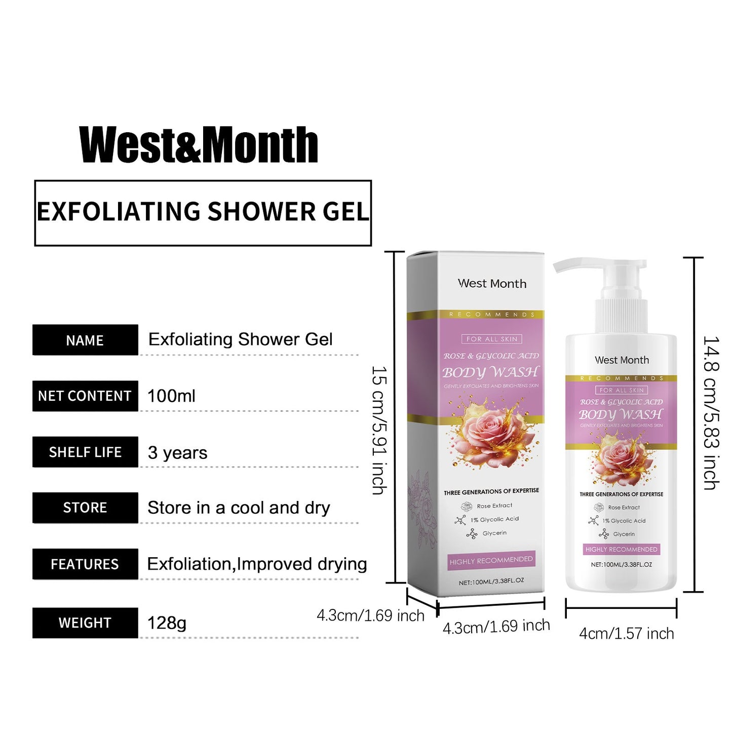 Gel Esfoliante de Banho Limpeza Profunda Reduz Células Mortas Hidratante Melhora o Ressecamento da Pele Controla a Oleosidade Suaviza Ilumina Loção de Banho