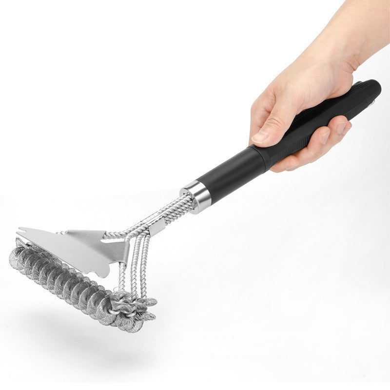 Durable Stainless Steel Grill Brush with Scraper Spring Head - No-Shed Wire BBQ Cleaning Brush for Outdoor Barbecue