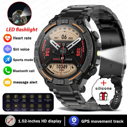 Smartwatch Militar de Outdoor 2025 Novo GPS Display Ultra HD de 1.52" Chamada Bluetooth Frequência Cardíaca IP69K À Prova D'água AI Smartwatch Masculino