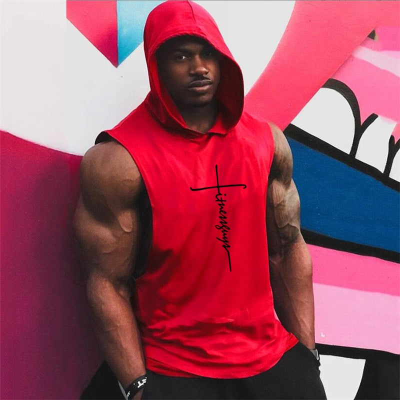 Gym Fitness Loose Sleeveless Vests Street Hip Hop Basketball Hooded Tank Tops Cotton Breathable Shirt Mens Bodybuilding Hoodie