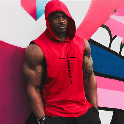 Gym Fitness Loose Sleeveless Vests Street Hip Hop Basketball Hooded Tank Tops Cotton Breathable Shirt Mens Bodybuilding Hoodie