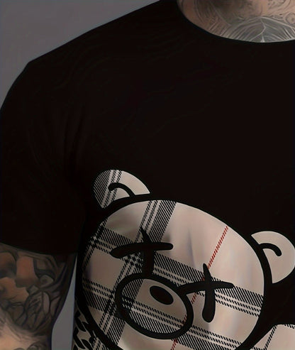 2025 Summer new men's suit 2-piece casual bear 3D printed plaid shorts summer comfort breathable lightweight men's suit new styl