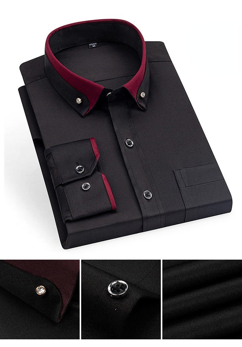 For Men's Business Dress Shirts Male Formal Button-Down Social Collar Camisa Social Elastic Anti-wrinkle Casual Men Shirt Pocket