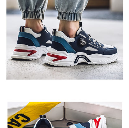 Tênis masculino coreano com fivela rotativa, moda casual, esportivo, para as quatro estações, solado macio, antiderrapante, para corrida ao ar livre, tênis de estudante