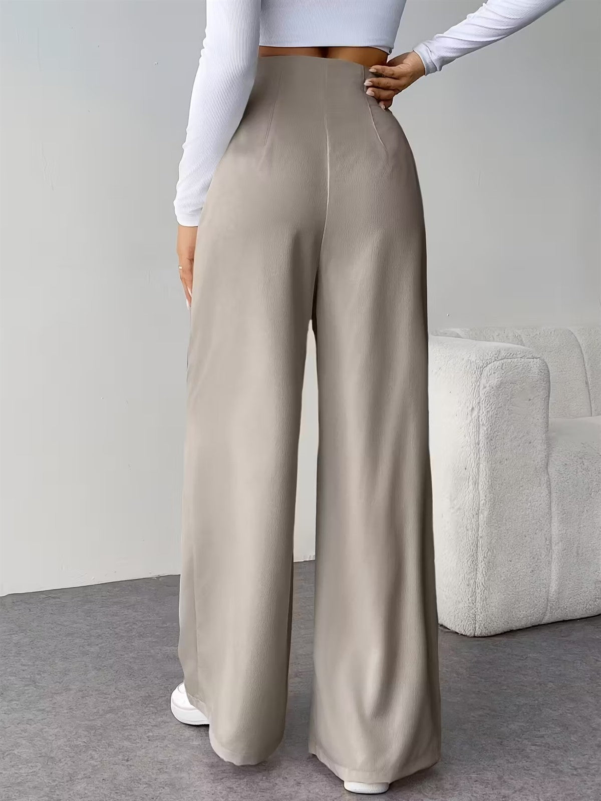 Women Elegant Wide Leg Pant 2025 Fashion New In High Waist Solid Trousers Office Lady French Pants Female Casual Street Clothing