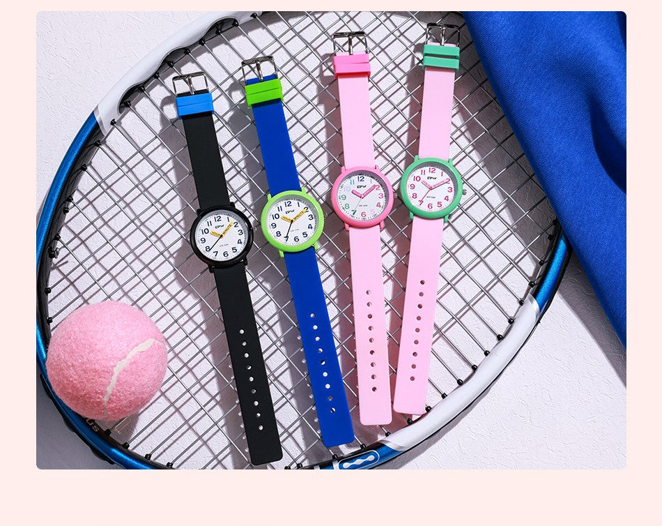 TPW Learning Watch Colorful Dial Cute Watch For Young Ladies Rubber Strap Luminous Hands