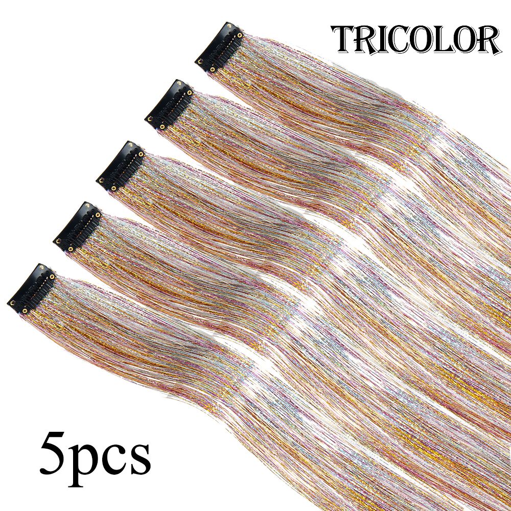 5 Unidades/Pacote Extensões de Cabelo Cintilantes Presilhas Arco-Íris Brilhantes Mechas de Cabelo Resistentes ao Calor Extensões de Cabelo Cintilantes para Tranças