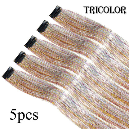 5 Unidades/Pacote Extensões de Cabelo Cintilantes Presilhas Arco-Íris Brilhantes Mechas de Cabelo Resistentes ao Calor Extensões de Cabelo Cintilantes para Tranças