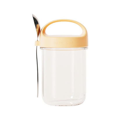 Copo de Aveia Noturna com Tampa e Colher 430ML - Vidro, Selável, Portátil, para Café da Manhã, Cereal, Leite, Salada, Iogurte - Item de Cozinha