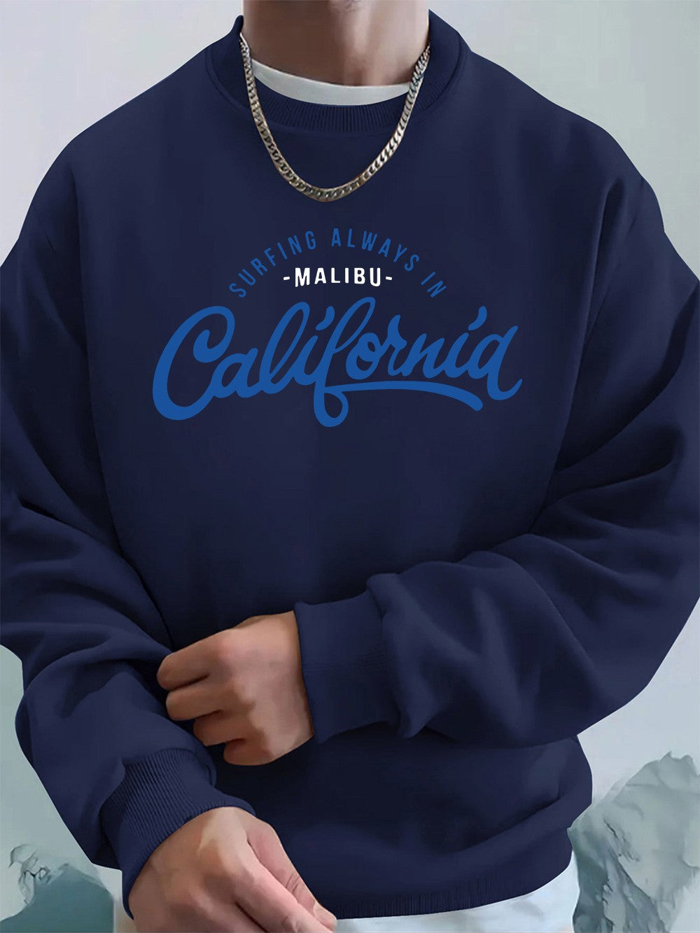 Surfing Always In California Prints Men Hoodies Autumn Fleece Warm Sweatshirt Casual Loose Crewneck Pullover Sports Male Clothes
