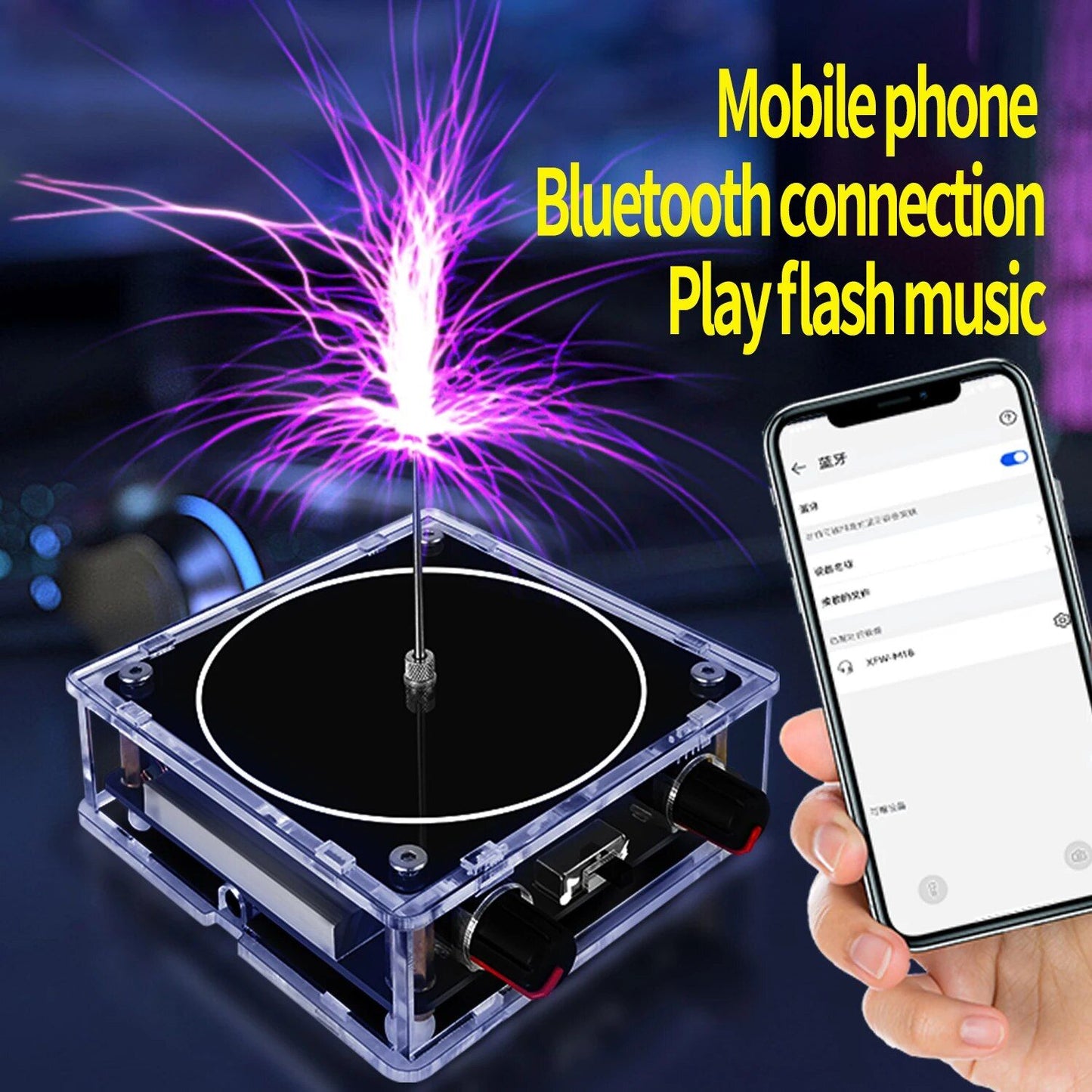 Bobina de Tesla Musical Bluetooth/AUX Modo Duplo Caixa de Música Relâmpago Artificial Áudio Tocável Entrada Bluetooth Experiências Científicas