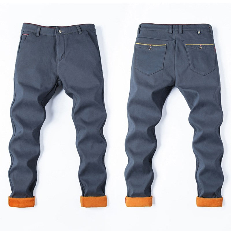 Winter Men Korean Fashion Straight Leg Pants Winter Snow Warm Thermal Thicken Casual Pants New Fleece Slim Fit Business Trousers