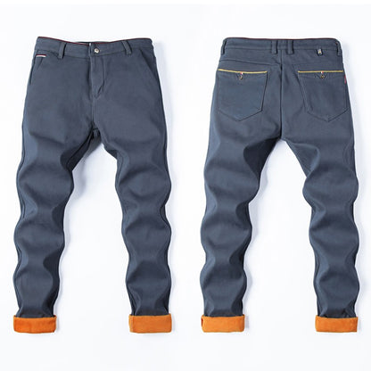 Winter Men Korean Fashion Straight Leg Pants Winter Snow Warm Thermal Thicken Casual Pants New Fleece Slim Fit Business Trousers