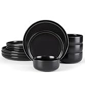 Conjunto de Pratos e Bowls para 4, Aparelho de Jantar em Grés de 12 Peças, Conjunto de Louças de Cerâmica com Esmalte Reativo, Micro-ondas e Lava-louças