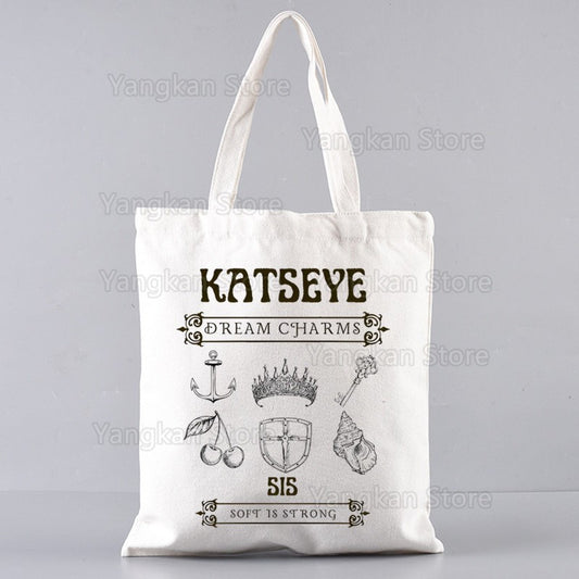 KATSEYE Korean Shopping Bag Print Original Design White Unisex Fashion Travel Canvas Bags