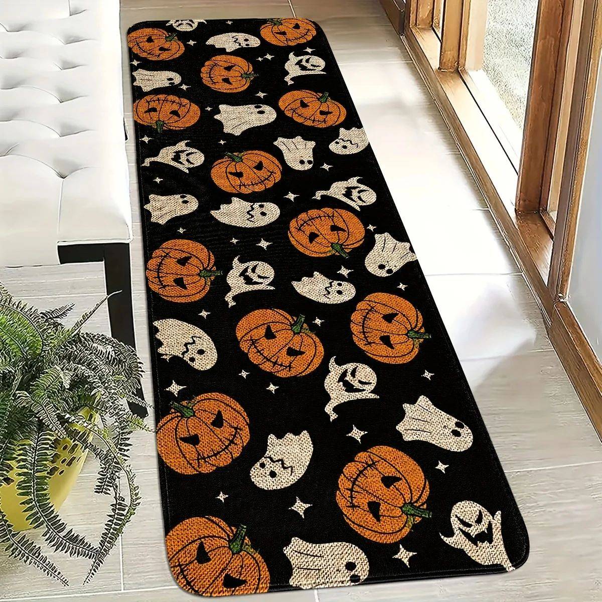VIKAMA Halloween Decor Rug Kitchen Rug Waterproof Hallway Rug Pumpkin Ghost Floor Mat Door Mat Living Room Rug For Bedroom Decor
