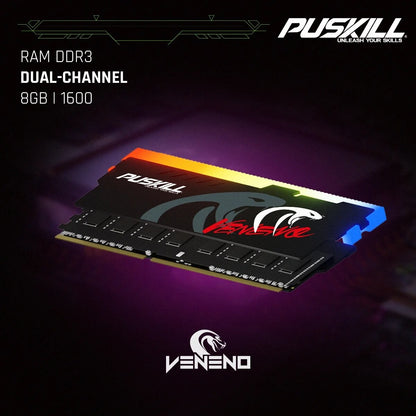 PUSKILL Memória RAM RGB DDR3 8GBx2 1600MHz 12800S Udimm Dual Channel DIMM Memória RAM para Desktop