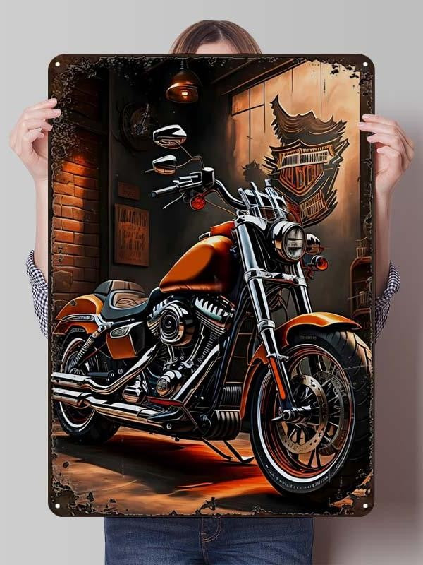 Letreiro de Flandres H-Harley Pôster de Motocicleta Decoração Estética de Quarto Masculino Placas de Metal Personalizadas para Garagem Decoração de Parede Retrô para Casa