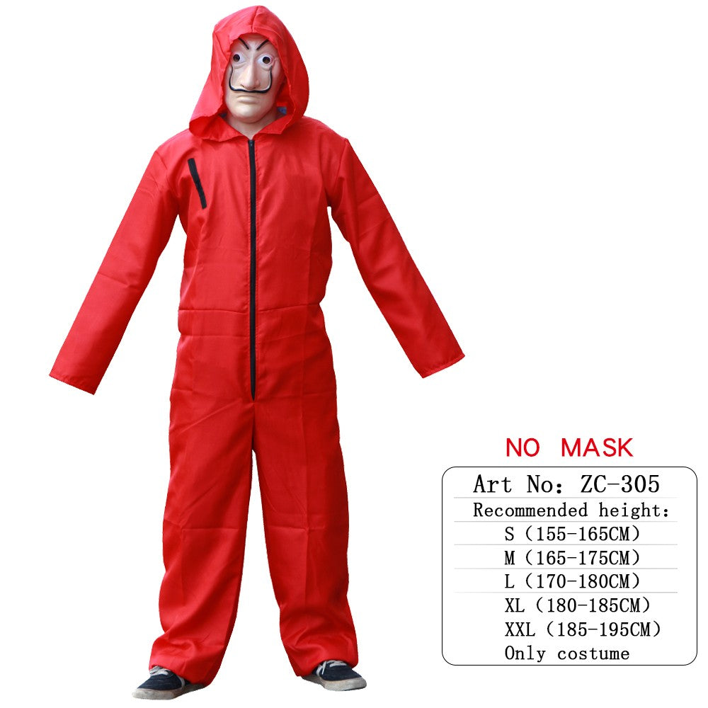Red game Cosplay jumpsuit, party sportswear set, props, classic costumes, belts, full sets of masks Halloween party workwear
