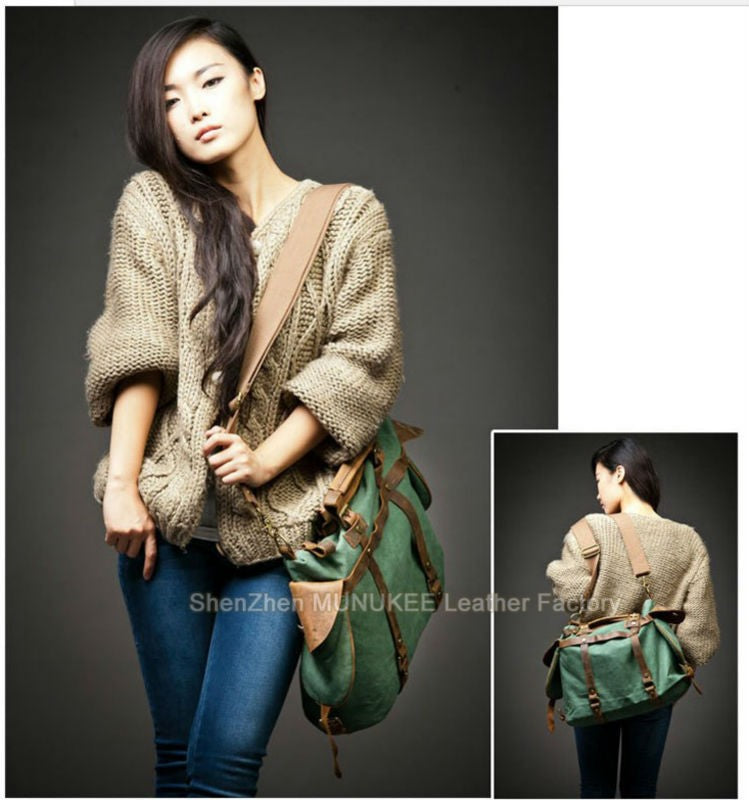 Vintage Military Canvas + Genuine Leather Men Shoulder Bag Sling Crossbody Bag Tote Handbag Men Canvas Messenger Bag  Leisure