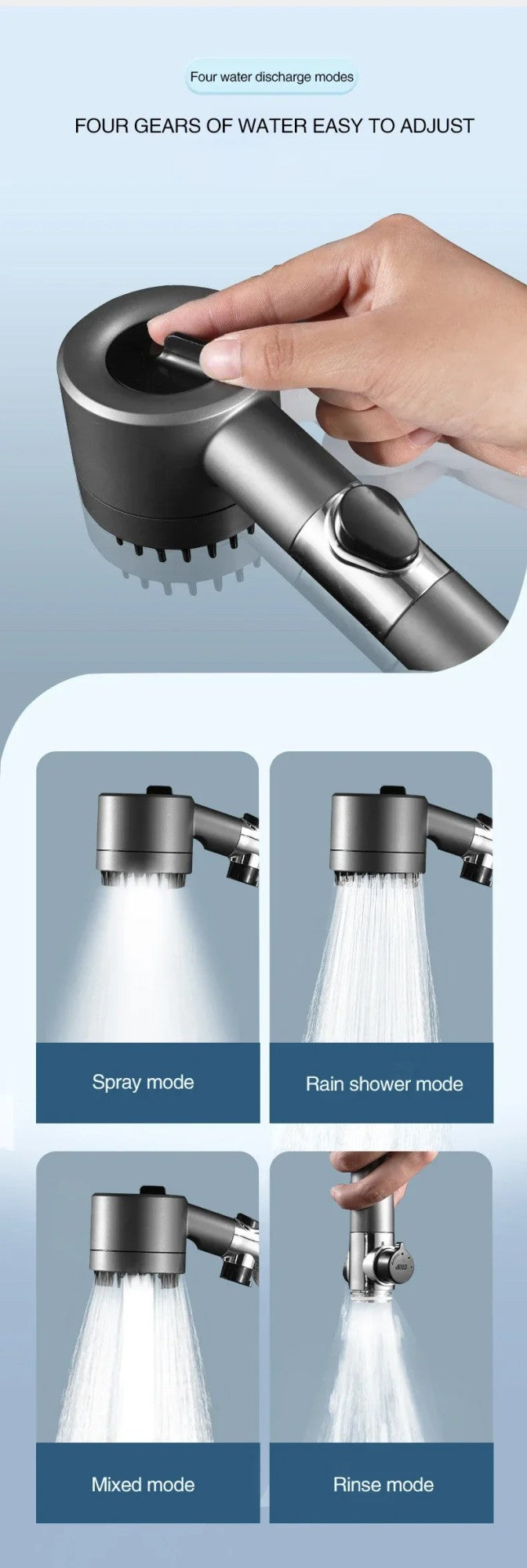 Ducha de Alta Pressão com Filtro, 3 Modos de Jato Ajustáveis com Escova de Massagem, Acessórios para Banheiro