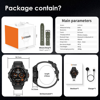 G6/ Trek 1 Smart Watch AMOLED Esportes ao Ar Livre GPS Bússola Frequência Cardíaca À Prova D'Água Chamada Bluetooth 5ATM One Plus Smartwatches Para Homem