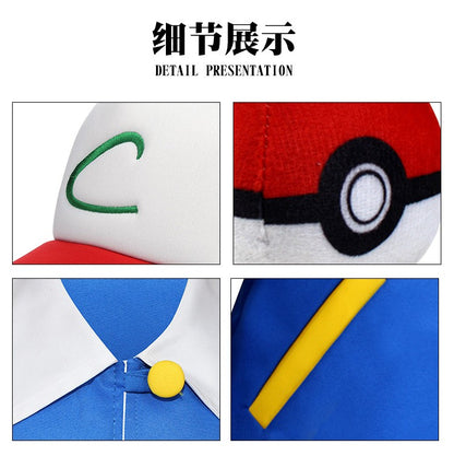 Anime Blue Jacket Cosplay Costume Boys Ash Ketchum for Halloween Party Trainer Gloves Cap Set Christmas Carnival Costumes