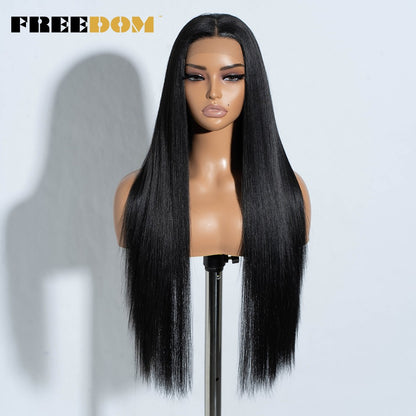 FREEDOM Synthetic Lace Front Wigs For Women Ombre Brown Highlight Long Straight Lace Wig Heat Resistant Cosplay Wigs